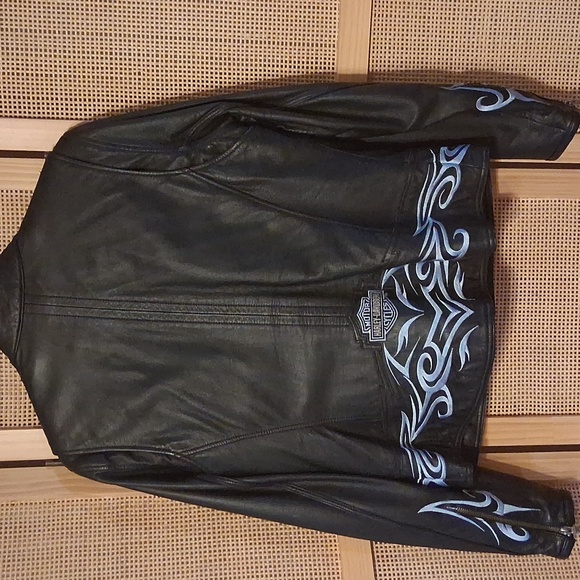 Harley-Davidson Womens Black Leather Lined Jacket  Embroidered Front And Back - Picture 2 of 6